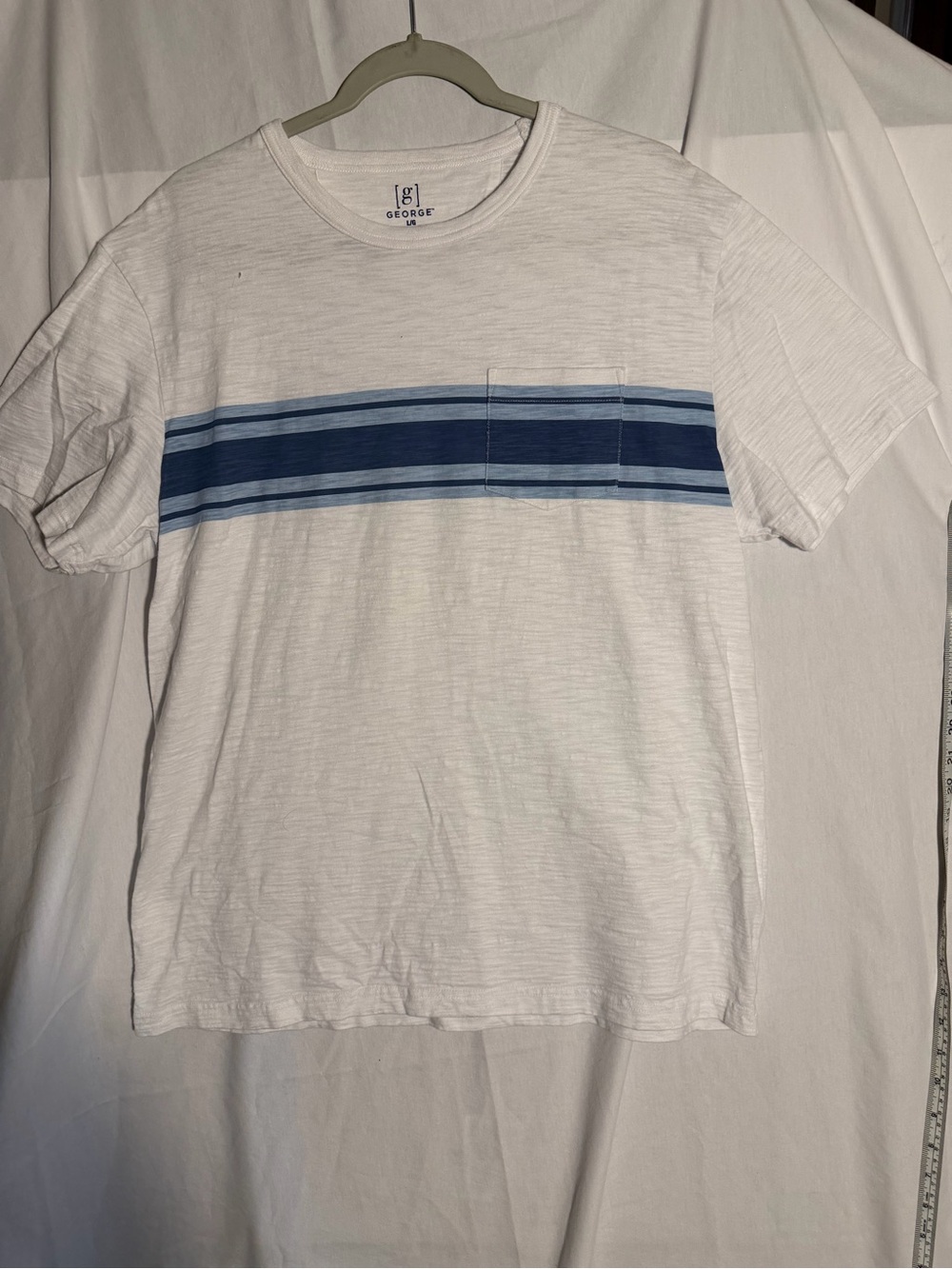 #431 George Men’s White T-Shirt with Blue Stripe Pocket